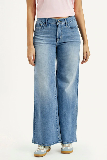 Medium Blue Solid Full Length Casual Women Flared Jeans